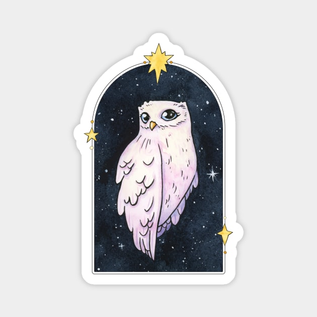 Celestial white owl Magnet by Ellen Wilberg