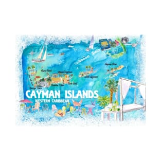 Cayman Islands Illustrated Travel Map With Roads And Highlights T-Shirt