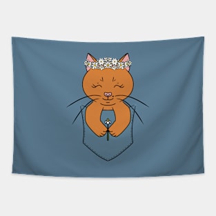 Cute Cat in a Pocket with Chamomile Tapestry