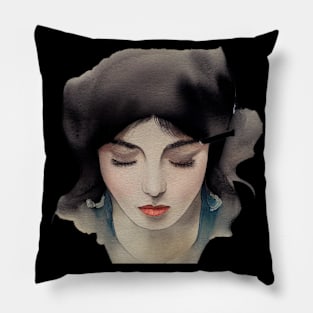 Woman Portrait in Watercolor Pillow