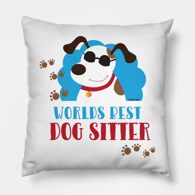 World's Best Dog Sitter Cool Mutt with Sunglasses Pillow by JessDesigns