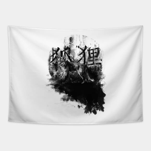 Chinese Ink Fox Tapestry by AtomicBanana