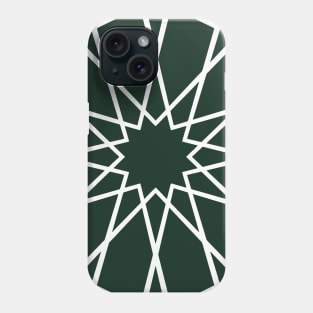 White Islamic Geometric Pattern Stars on Green Background Phone Case