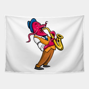 Crawfish Saxophone Player Mascot Tapestry