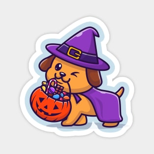 Cute Wizard Dog Bring Pumpkin Halloween Cartoon Magnet