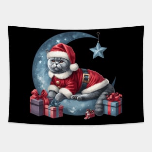 British Shorthair Cat On The Moon Christmas Tapestry