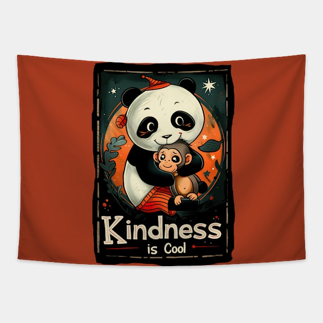 Kindness is Cool-Panda and Monkey 1 Tapestry by Peter Awax