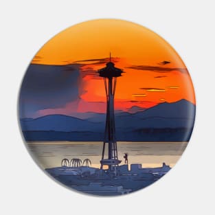 Gorgeous sunset in Seattle, with the Space Needle in the foreground Pin