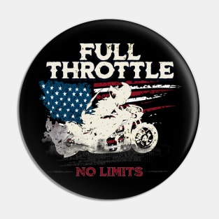 Full Throttle No Limits Motorcycle Drag Racing USA American Flag Pin