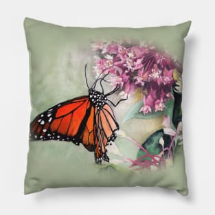 Monarch Butterfly on Milkweed Flower Pillow