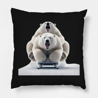 Polar bear Steve and friend in a bobsled Pillow