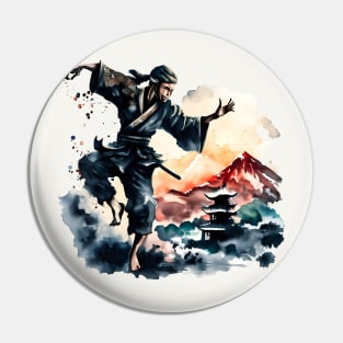 Fighting japanese ninja watercolor design Pin