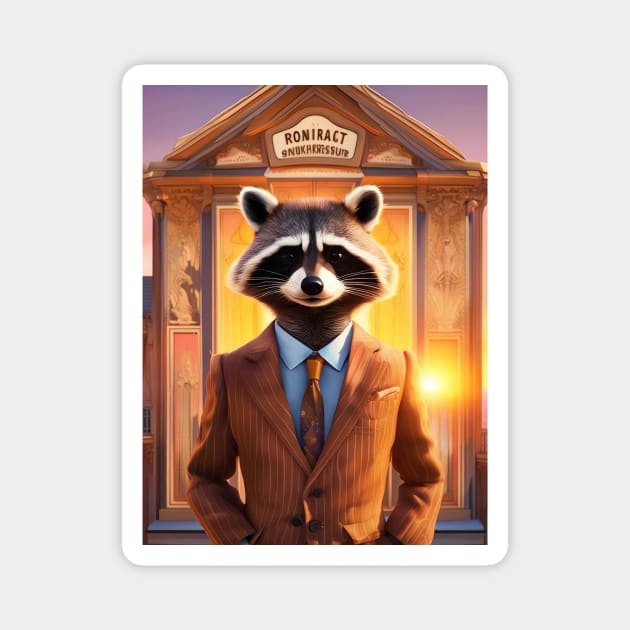 Cute racoon in a suit Magnet by miamia