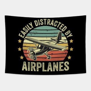 Easily Distracted By Airplanes Pilot Funny Aviation Lover Tapestry