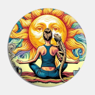 Zen Woman Meditating Bearded Dragon Pin