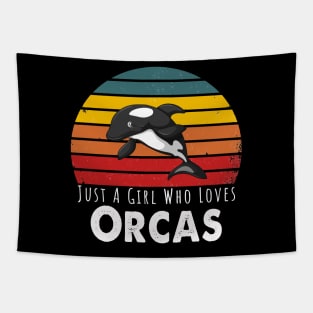 Just A Girl Who Loves Orcas Retro Vintage Tapestry