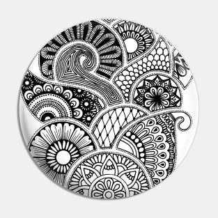 Abstract Mandala design (black on white) Pin