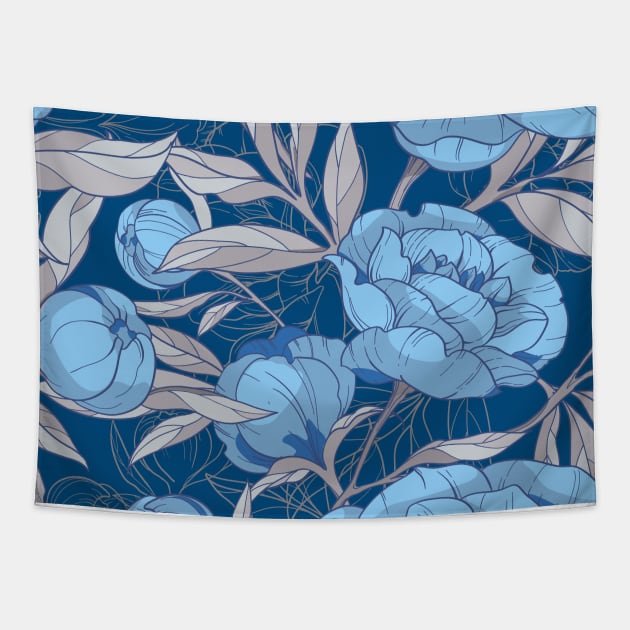 blue and gray peonies, seamless floral pattern Tapestry by  ESHA-Studio