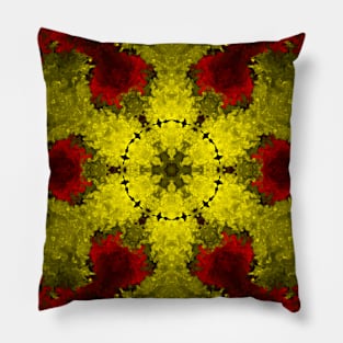 Psychedelic Kaleidoscope Flower Red and Yellow Pillow