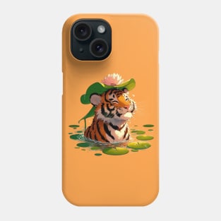 Kawaii Anime Tiger Bath With Water Lily Phone Case