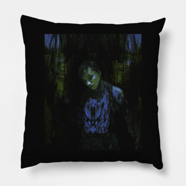 Beautiful girl. Dark sci-fi, fantasy. So cool. Blue and green. Pillow by 234TeeUser234