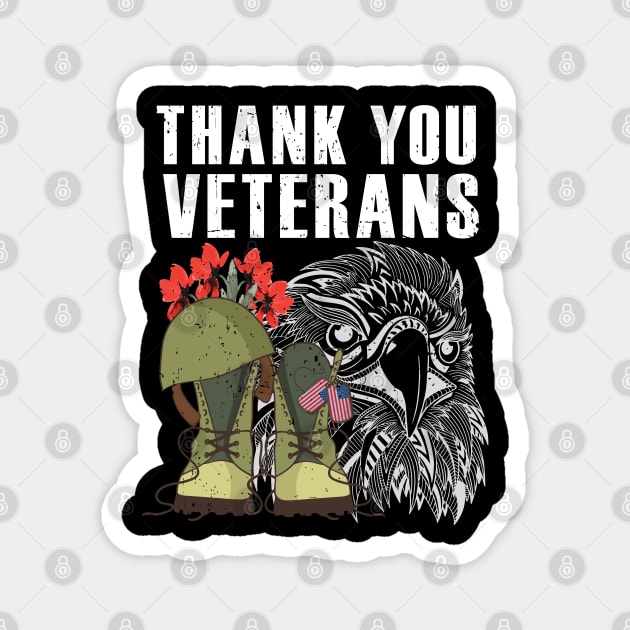 Thank You Veterans Poppy Flower Eagle Combat Boots Veteran Day Magnet by alcoshirts