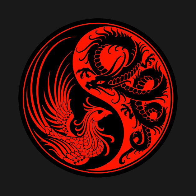 Red and Black Dragon Phoenix Yin Yang - Dragon - T-Shirt | TeePublic