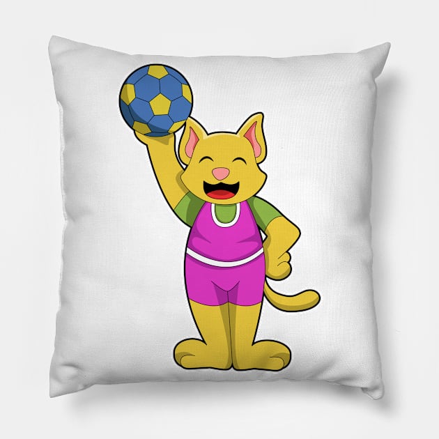 Cat as Handball player with Handball Pillow by Markus Schnabel