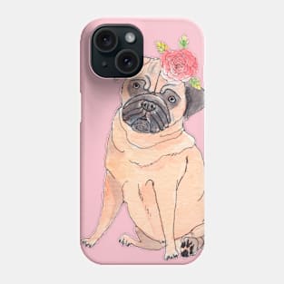 Pug with flower Phone Case