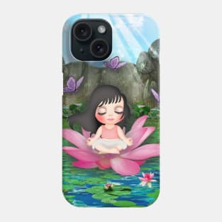 Girl meditating on lotus flower Phone Case