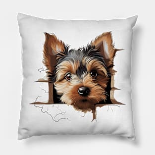 Baby Yorkshire Terrier Dog Peeking Pillow