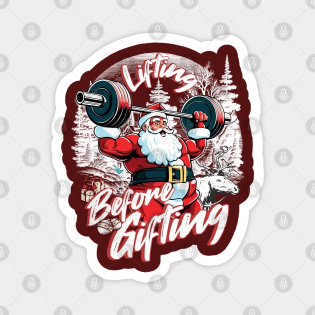 Lifting Before Gifting Santa Weightlift a Gym Bodybuilding Magnet by alcoshirts