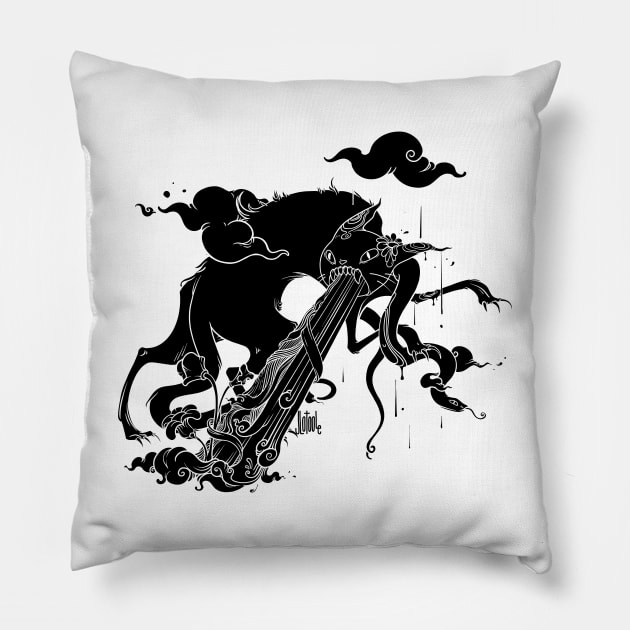 Strange Cat And Snake Surreal Art Pillow by cellsdividing