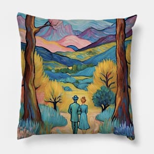 Starry Night Rendezvous: Van Gogh-Inspired Landscape with Romantic Couple Pillow