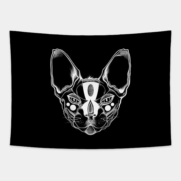 Spiritual Kitten (Dark Version) Tapestry by Brokoola