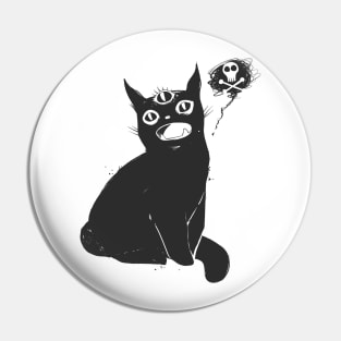 Black Cat With Third Eye, Skull And Cross Bones, Weird Kitty Pin