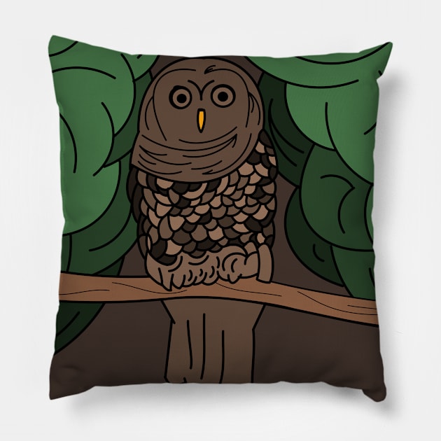 Owl on a tree branch Pillow by Artemis Garments