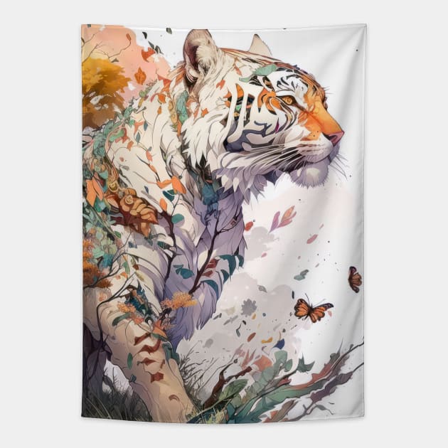 Tiger Portrait Animal Painting Wildlife Outdoors Adventure Tapestry by Cubebox