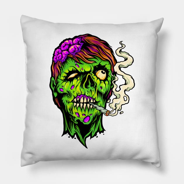 Brains and Weed - Happy Halloweed Trippy Zombie Pillow by PosterpartyCo