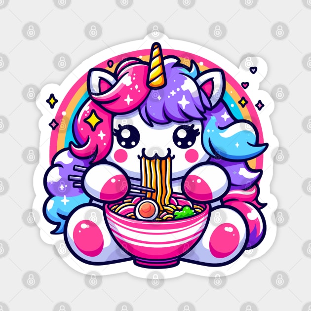Rainbow Unicorn Eating Ramen Magnet by JessArty