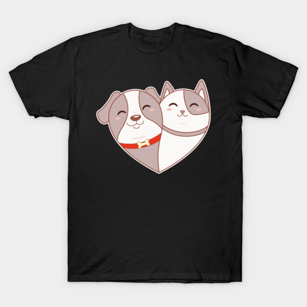 Discover Kawaii Cute Dog Cat Heart Love - Dog And Cat Love - T-Shirt