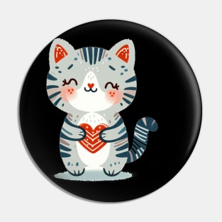 Cute cat with red heart Pin