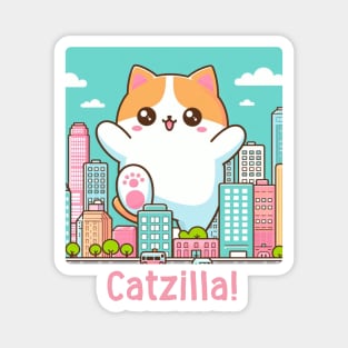 Gigantic Kawaii Catzilla Rampaging City T-Shirt Magnet