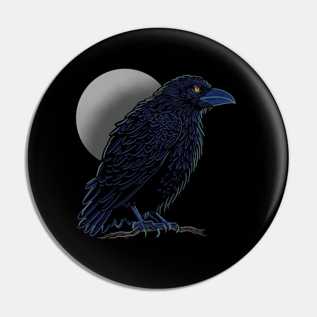 Crow design in blue and light green colors with full moon Pin by DaveDanchuk