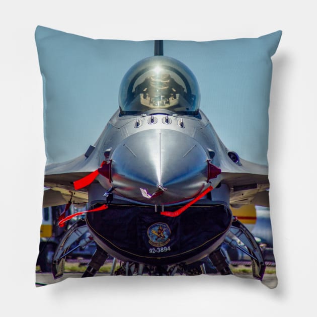 F-16 Fighting Falcon Pillow by Upbeat Traveler