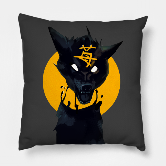 Inugami Yellow Japanese Demon Dog Spirit Yokai Demon Dog Pillow