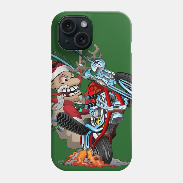 Biker Santa on a chopper cartoon illustration Phone Case by hobrath