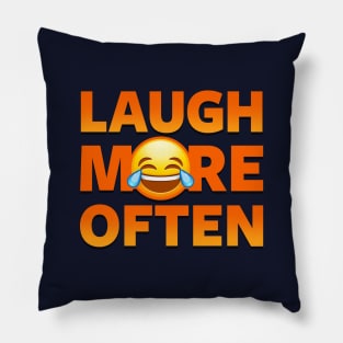 Laugh More Often Smiling Emoji Slogan Pillow