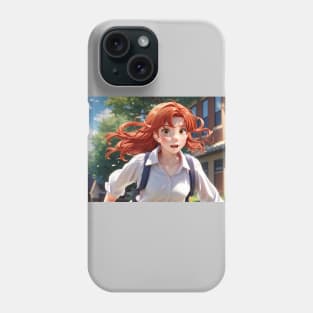 anime girl with red hair and white shirt ! back to school Phone Case