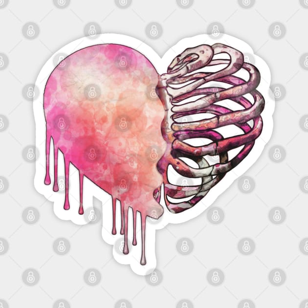 Skeleton rib heart, Broken, heart, watercolor design pink rib heart Magnet by Collagedream